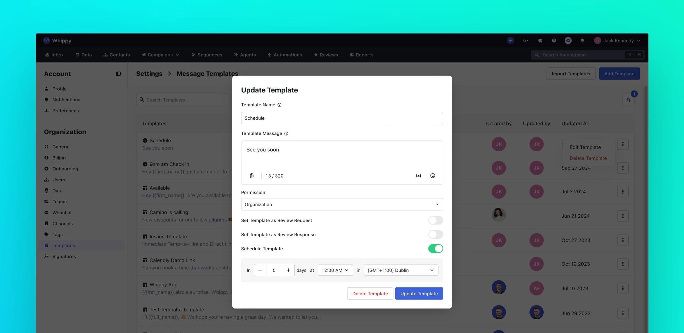 Scheduled message templates